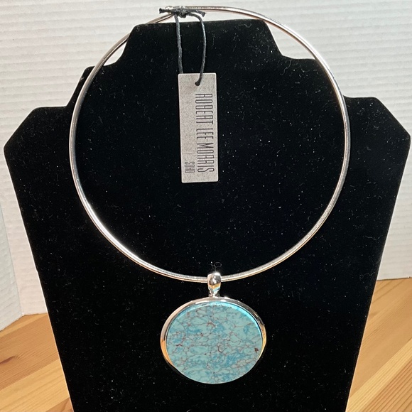 ROBERT LEE MORRIS Soho "Blue Dimension" Semiprecious Turquoise Wire Pendant Neck - Picture 1 of 7